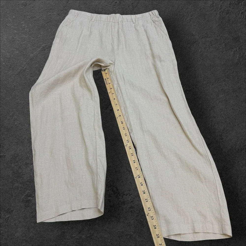 Quince Womens 100% European Linen Wide Leg Pants Driftwood Beige L 25in Inseam